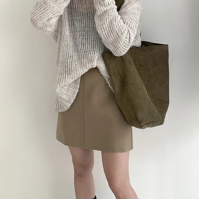 Sac Cabas en Faux Daim Marron – Style Bohème et Léger Sac Cabas