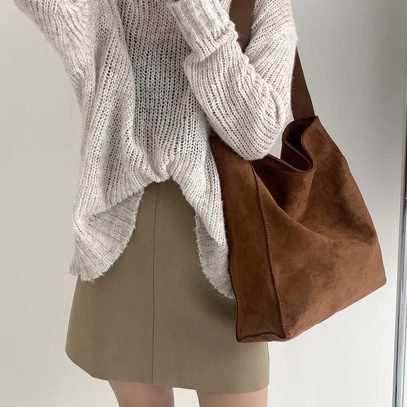 Sac Cabas en Faux Daim Marron – Style Bohème et Léger Sac Cabas