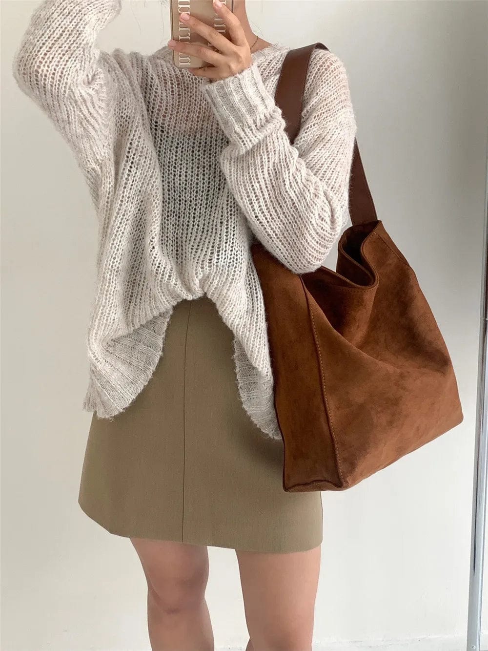 Sac Cabas en Faux Daim Marron – Style Bohème et Léger Sac Cabas