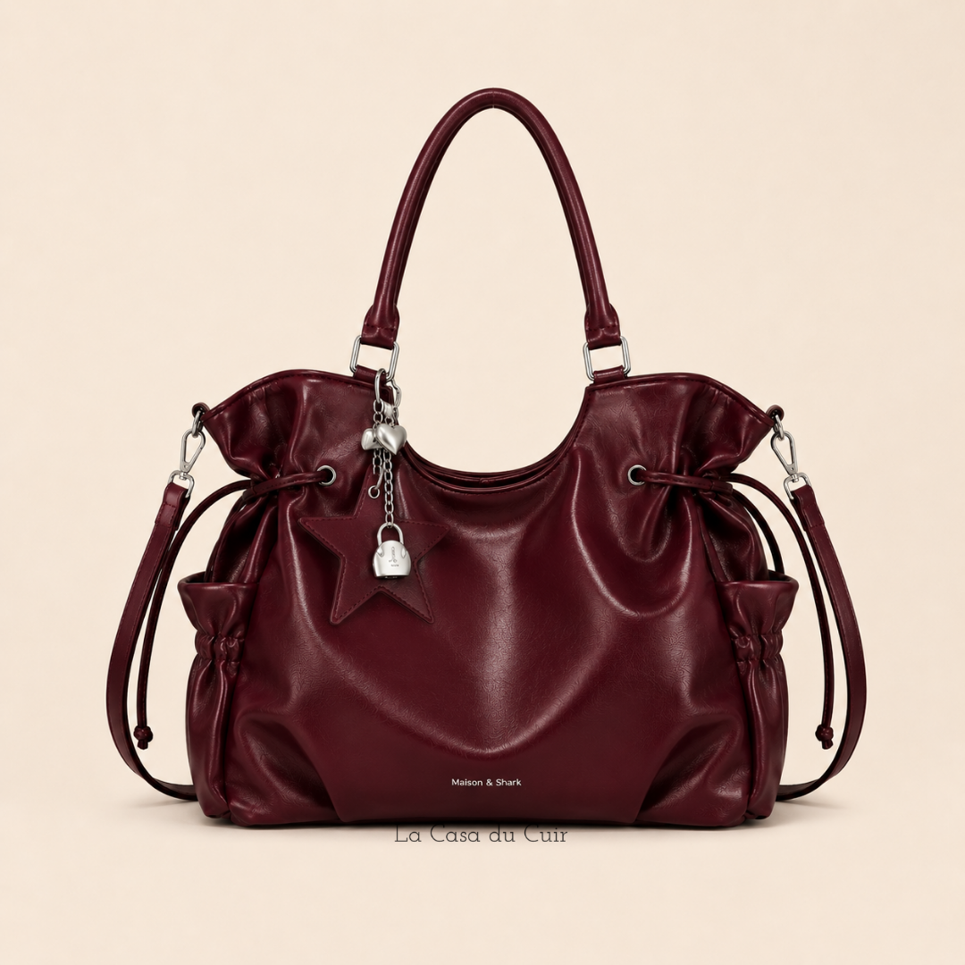 Grand Sac Hobo Femme – Solène | Chic & Spacieux Bordeaux / Cuir Vegan