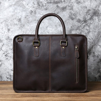 Pochette Ordinateur Homme en Cuir | Modèle Basile Café / Cuir / 14 Pouces Sac Ordinateur