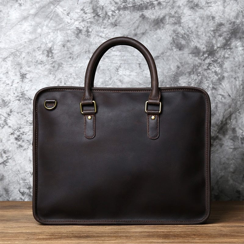 Pochette Ordinateur Homme en Cuir | Modèle Basile Noir / Cuir / 14 Pouces Sac Ordinateur