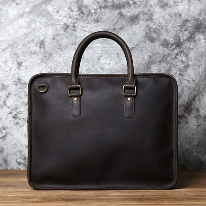 Pochette Ordinateur Homme en Cuir | Modèle Basile Noir / Cuir / 14 Pouces Sac Ordinateur