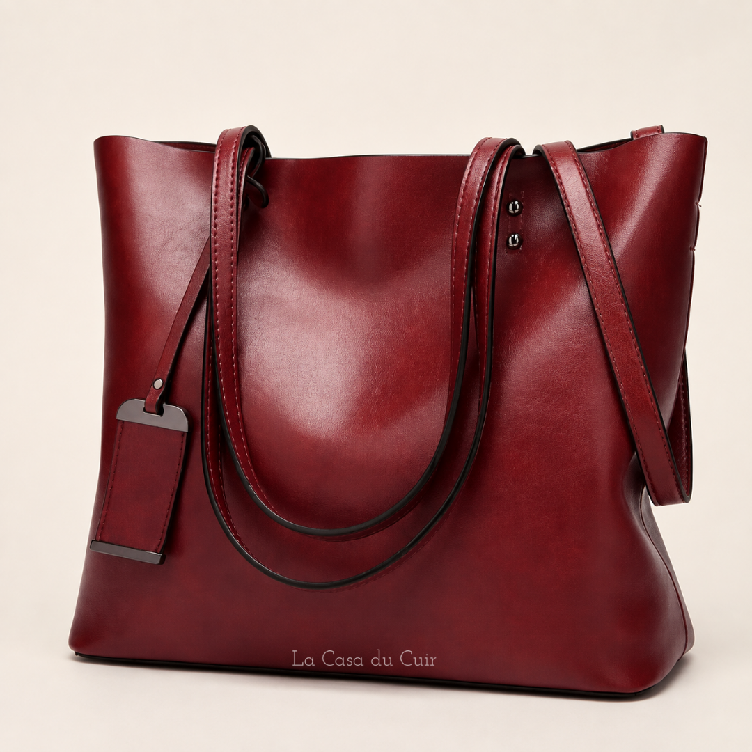Sac Cabas Cuir Angelina – Camel Souple et Raffiné Rouge / Cuir PU Sac Cabas
