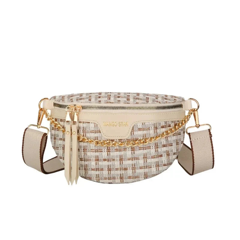 Banane Tissu Blanc / 24x16x7cm / Tissu + Cuir (PU)