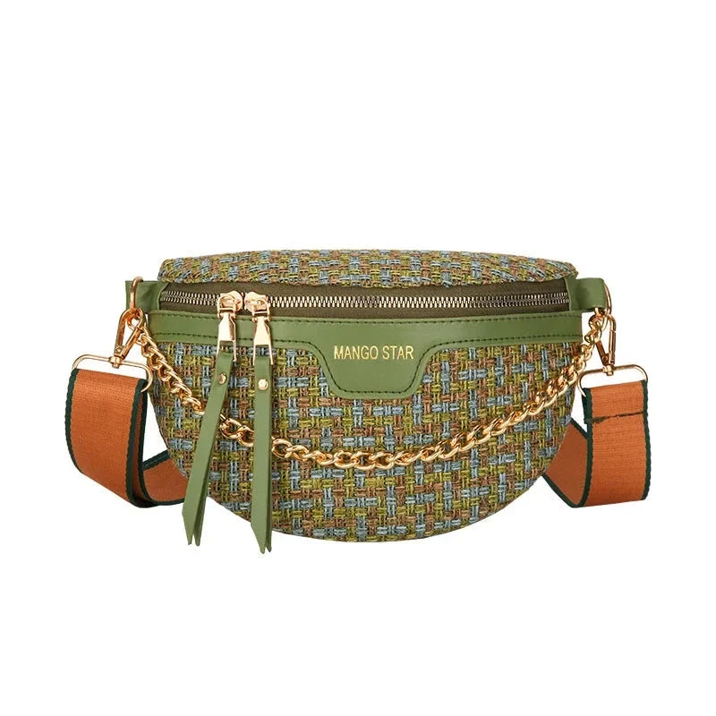 Banane Tissu Vert / 24x16x7cm / Tissu + Cuir (PU)