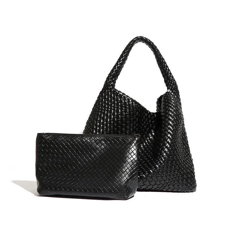Sac Cabas Tressé en Cuir Vegan – Modèle Daniela Noir Sac Cabas