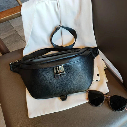 Grande Banane Femme, Idéal pour les Festivals Noir / 26x16x5cm / Cuir Sac Cuir