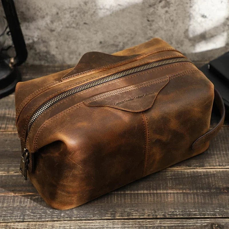 Grande Trousse de Toilette pour Homme｜La Casa Du Cuir Café