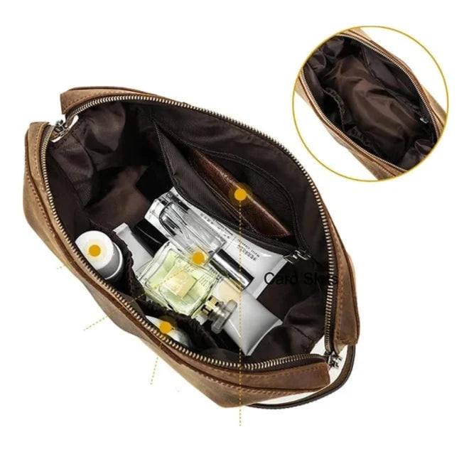 Grande Trousse de Toilette pour Homme｜La Casa Du Cuir Café