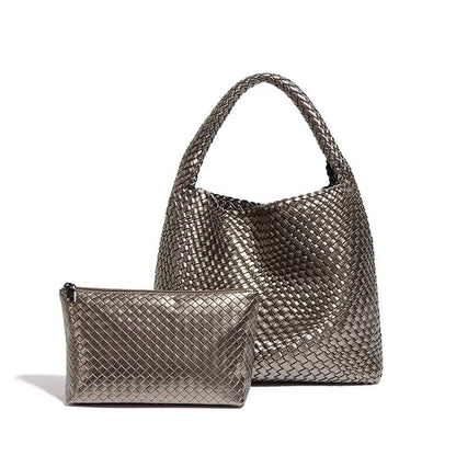 Sac Cabas Tressé en Cuir Vegan – Modèle Daniela Argent Sac Cabas