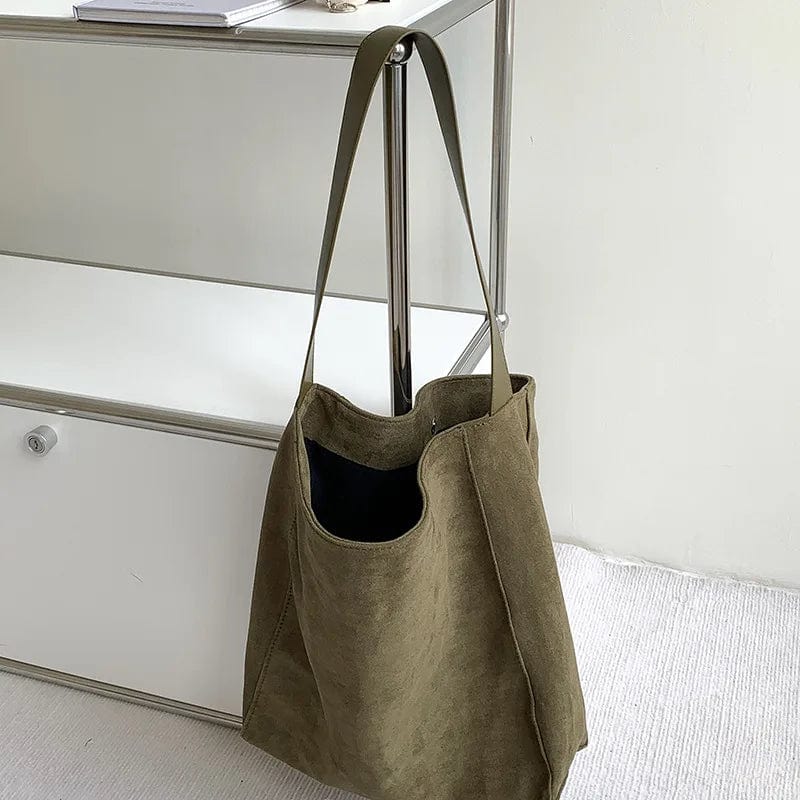 Sac Cabas en Faux Daim Marron – Style Bohème et Léger Vert / Faux Daim Sac Cabas