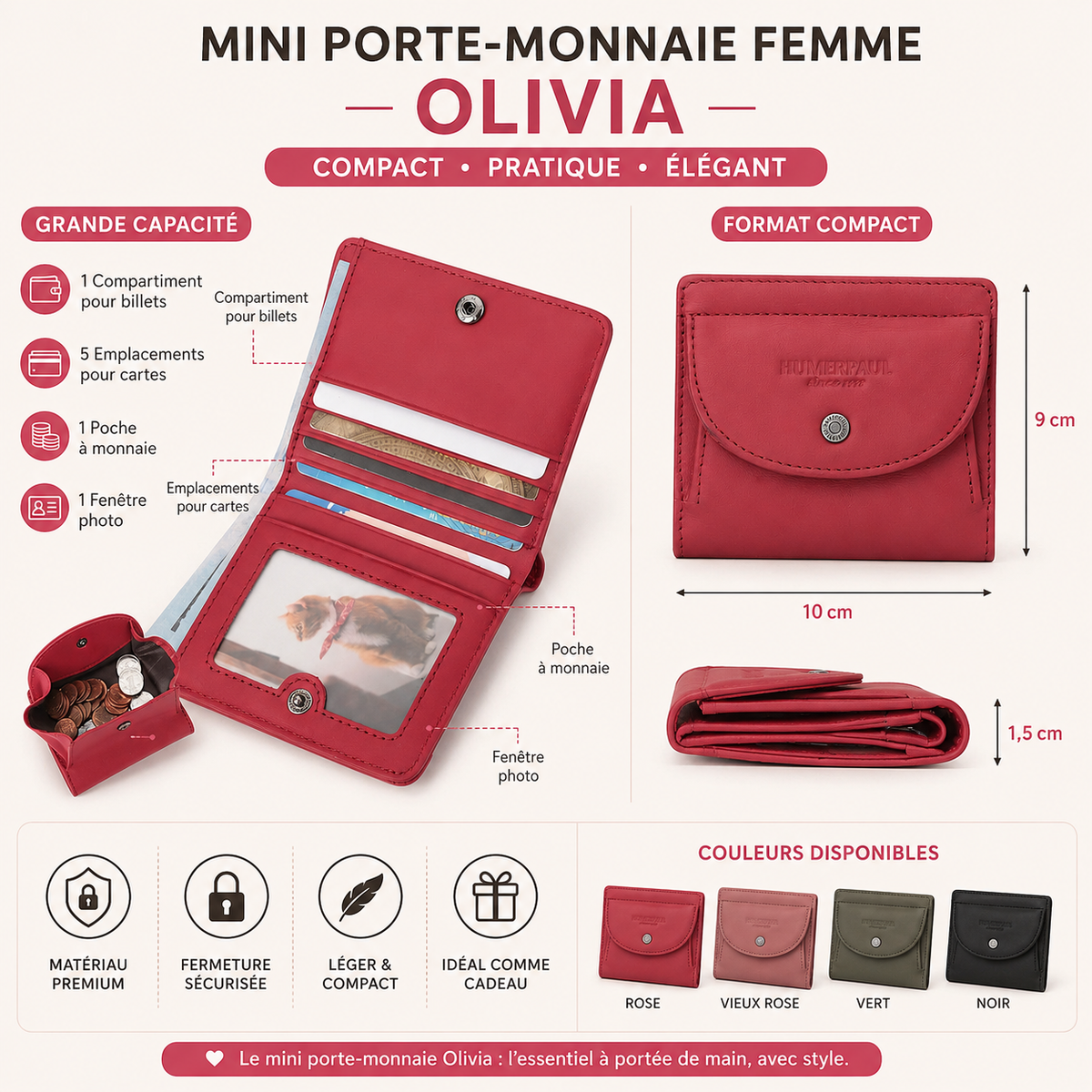 Mini Porte-Monnaie Femme Cuir Olivia | Compact & Chic