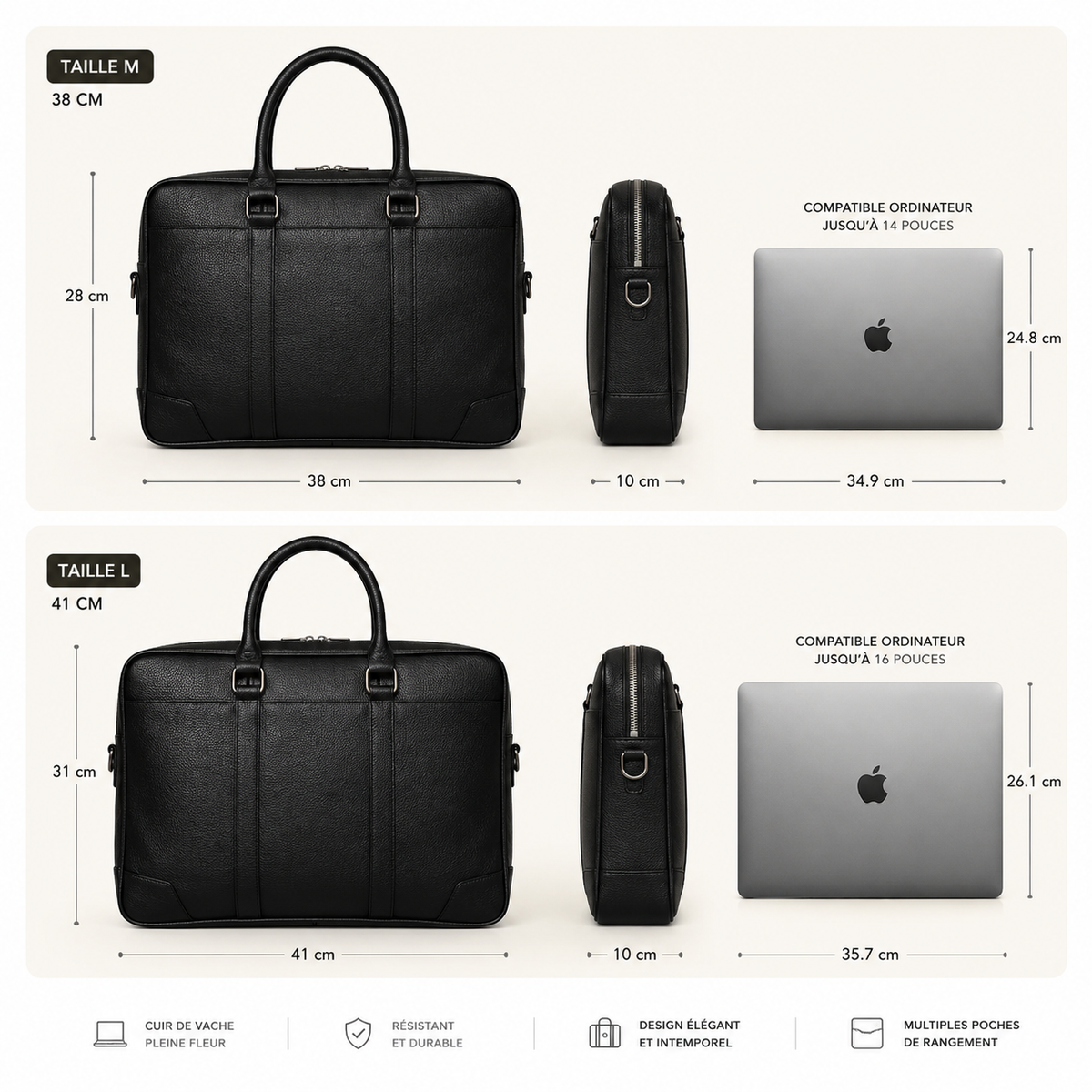 Sac à Main Homme Luxe en Cuir Noir | Axel sac à main