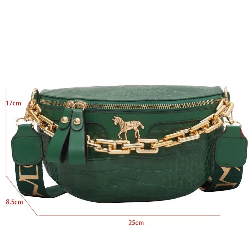 Sac Banane Doré Vert / 25x17x8.5cm / Cuir (PU) Sac Banane