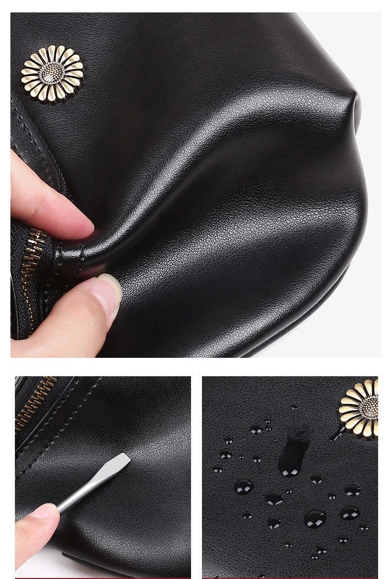 Sac Banane Femme Chic Fleur Noir / 26x14x8cm / Cuir Sac Cuir
