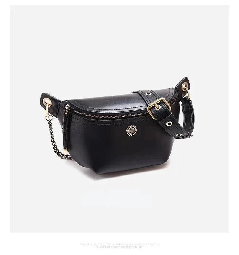Sac Banane Femme Chic Fleur Noir / 26x14x8cm / Cuir Sac Cuir