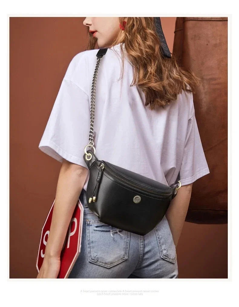 Sac Banane Femme Chic Fleur Noir / 26x14x8cm / Cuir Sac Cuir