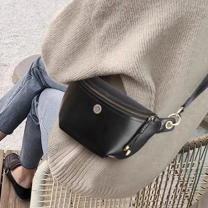 Sac Banane Femme Chic Fleur Noir / 26x14x8cm / Cuir Sac Cuir