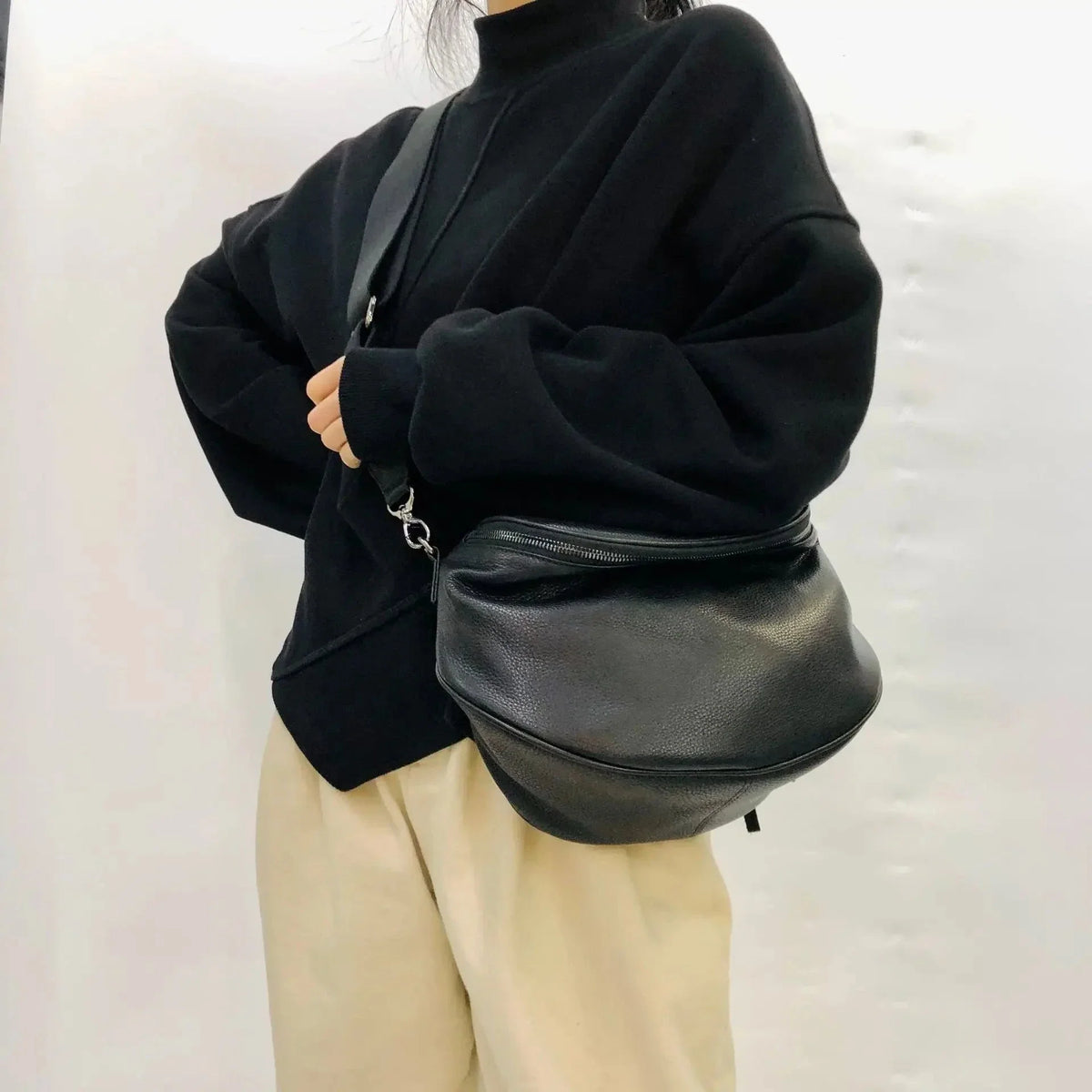 Sac Banane XL Femme Noir / 30x20x8cm / Cuir