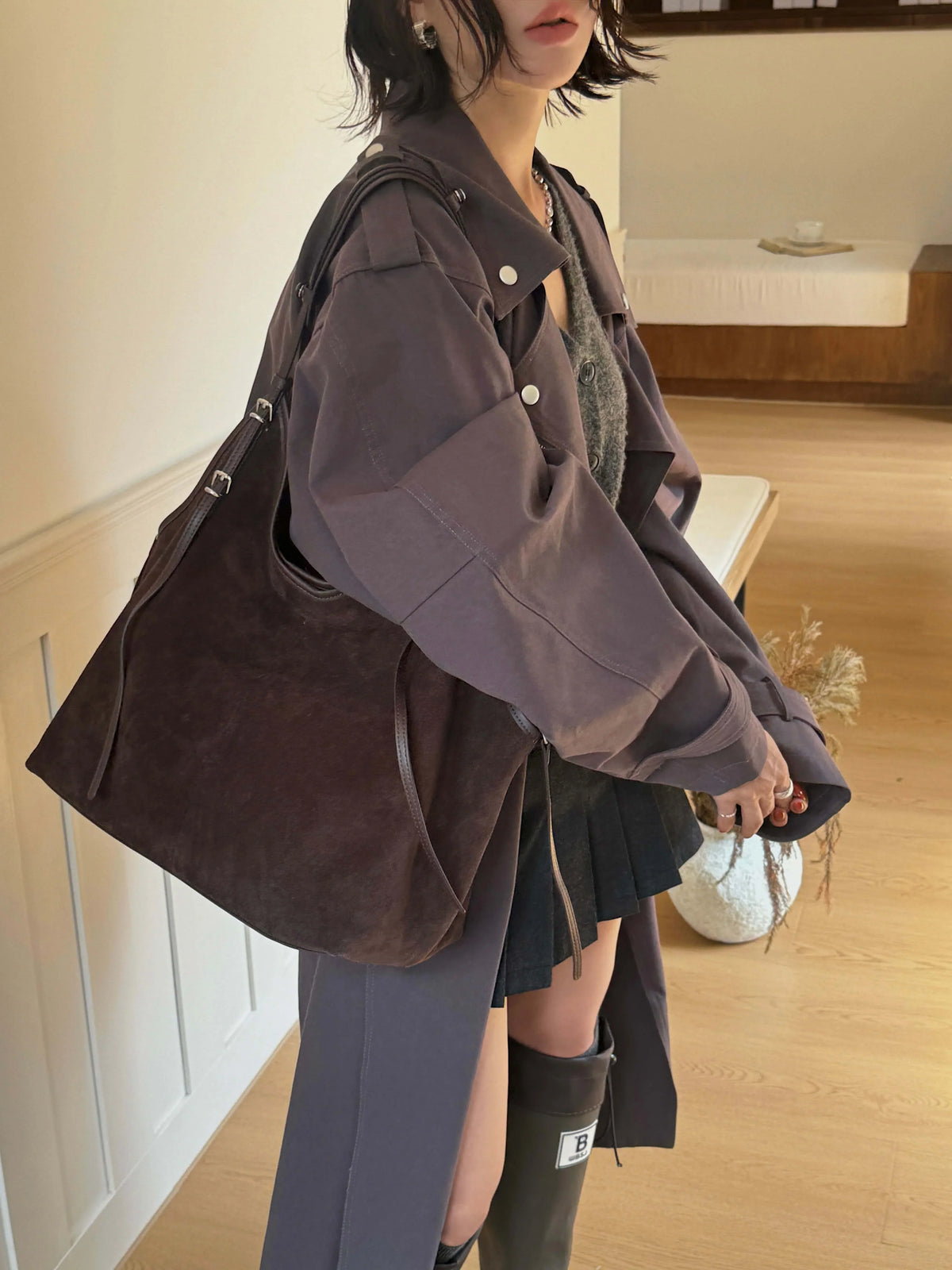 Sac Cabas en Daim Kim | Cabas Daim Souple Chic & Tendance Sac Cabas