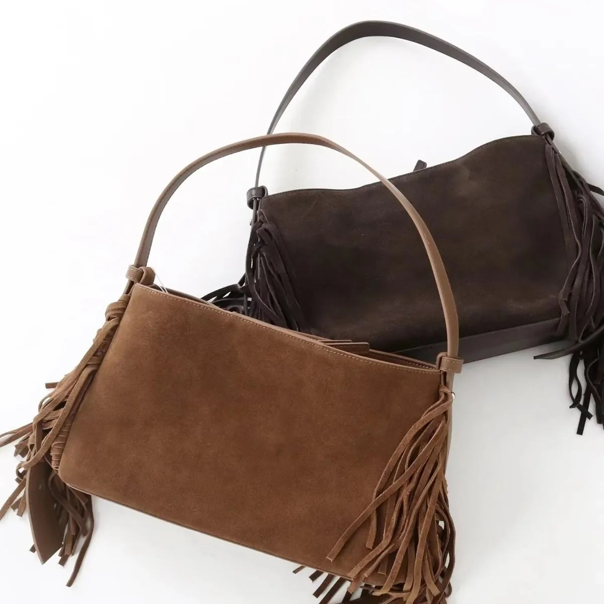 Sac Cabas en Daim Marron à Franges – Sac Cabas Daim Souple Sac Cabas