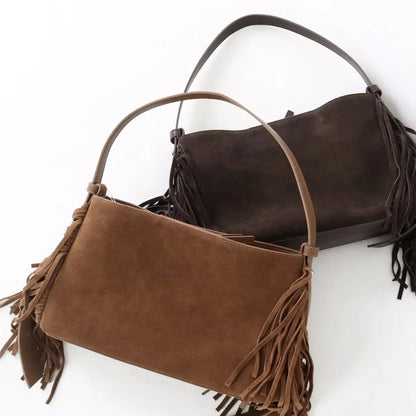 Sac Cabas en Daim Marron à Franges – Sac Cabas Daim Souple Sac Cabas