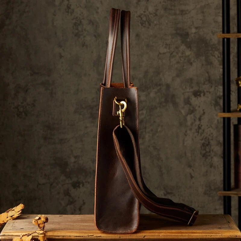 Sac Cabas Homme Cuir Business | Structuré & Élégant Premium Café / Cuir Lisse Véritable Sac Cuir