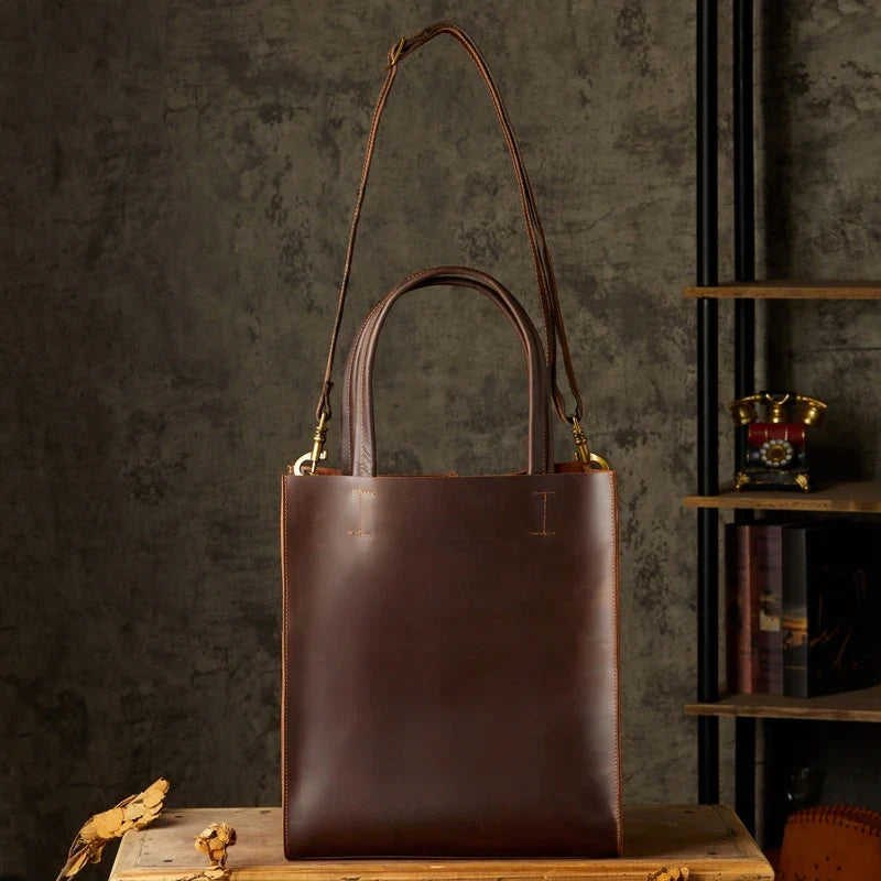 Sac Cabas Homme Cuir Business | Structuré & Élégant Premium Café / Cuir Lisse Véritable Sac Cuir