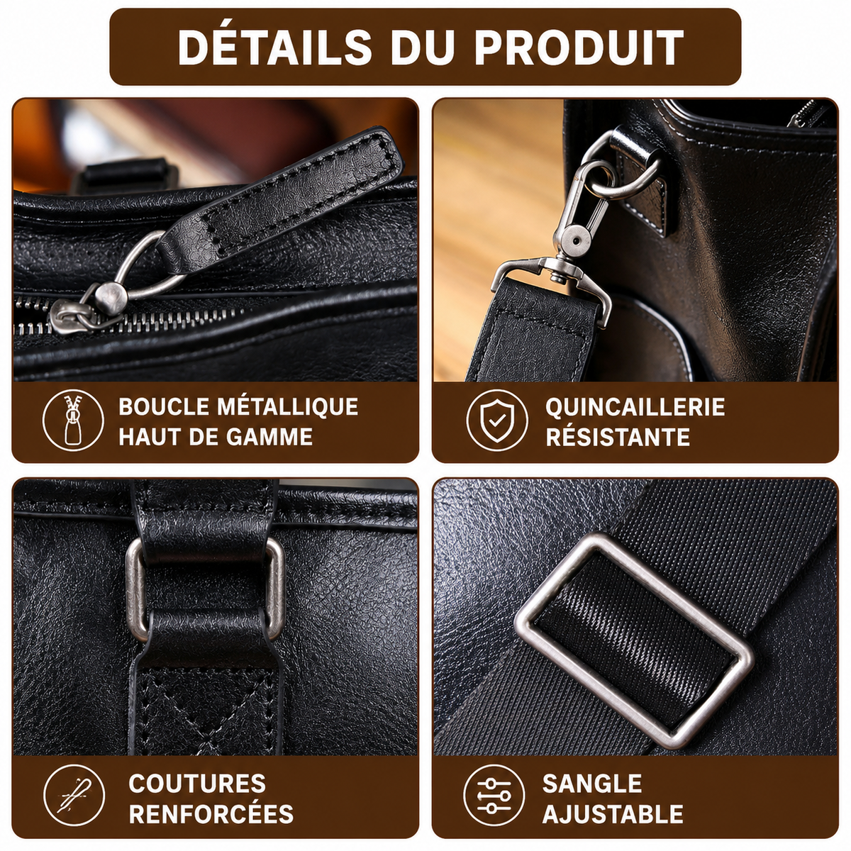 Sac Cabas Homme Cuir Nolan | Sac Travail Homme Élégant Noir / Cuir de Vache