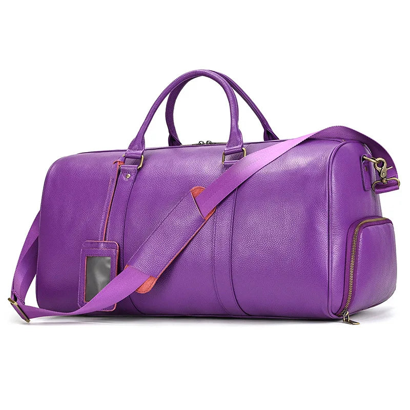 Sac de Voyage Femme Cuir Bleu & Violet – Compartiment Chaussures Sac de voyage