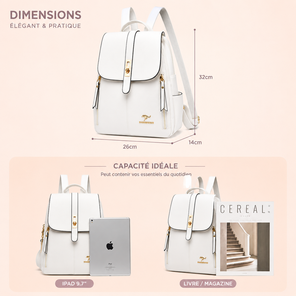 Sac à Dos Blanc | La Casa du Cuir Blanc / Cuir Vegan sac à dos