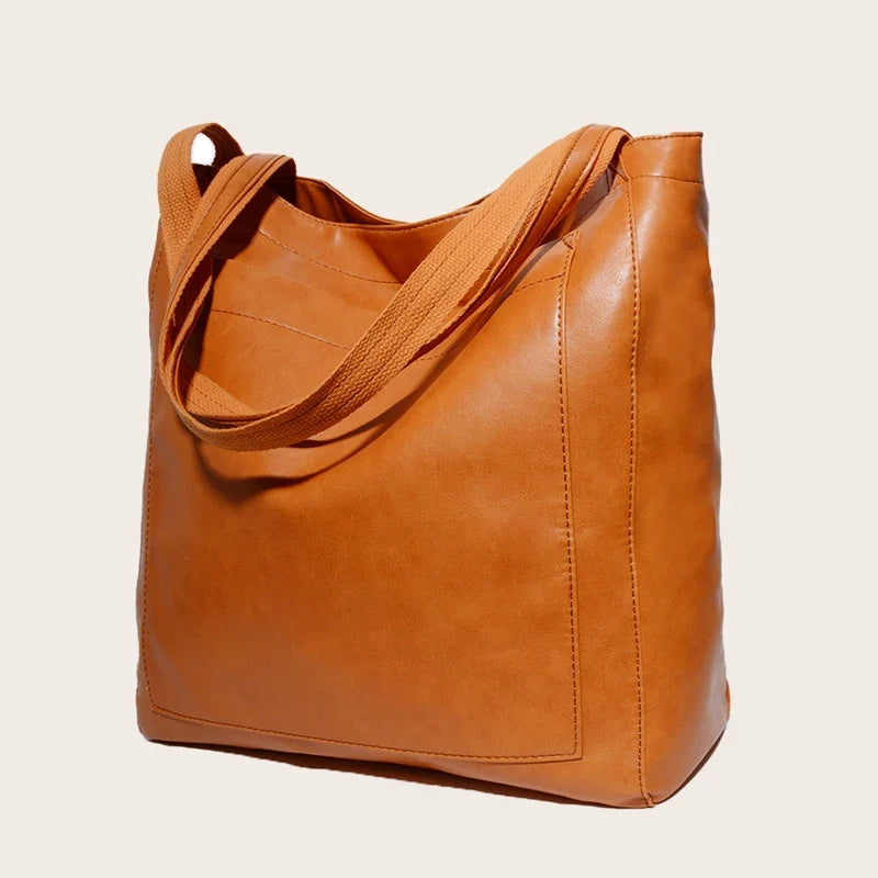 Tote bag cuir Sandrine – Grand format chic à petit prix Camel / Cuir PU effet ciré Sac Cabas