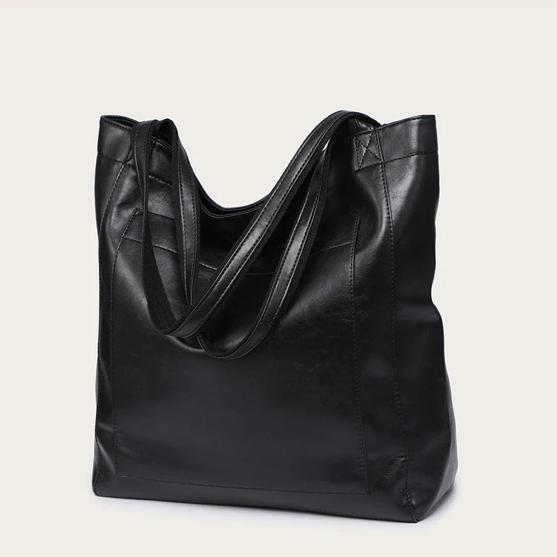Tote bag cuir Sandrine – Grand format chic à petit prix Noir / Cuir PU effet ciré Sac Cabas