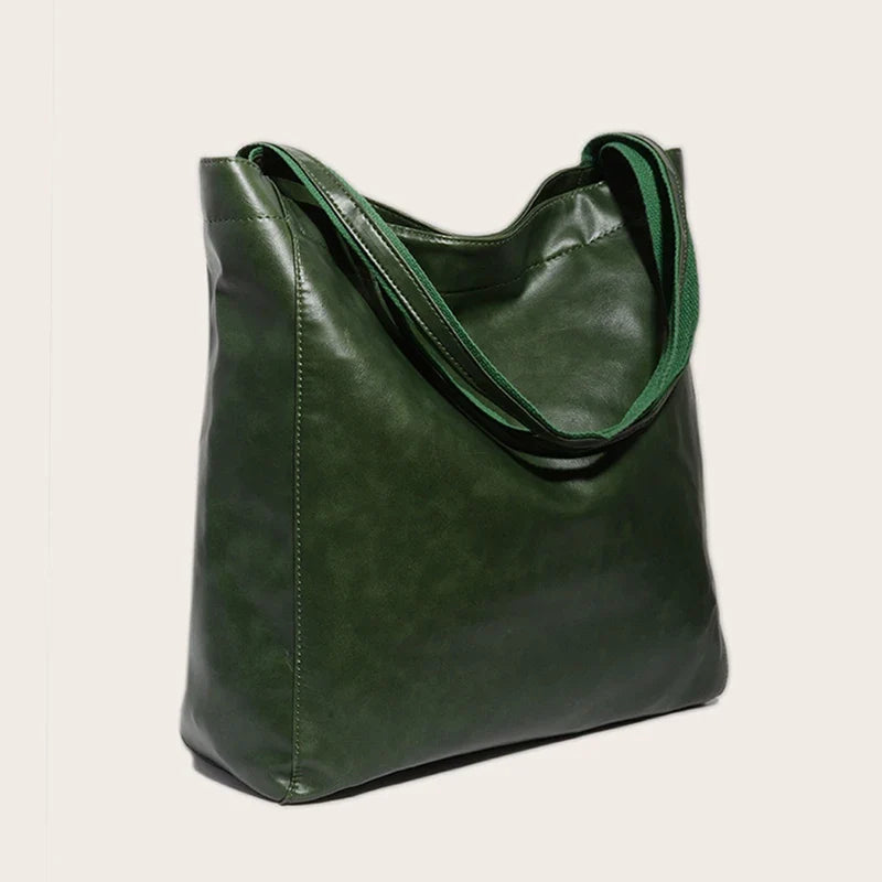 Tote bag cuir Sandrine – Grand format chic à petit prix Vert / Cuir PU effet ciré Sac Cabas