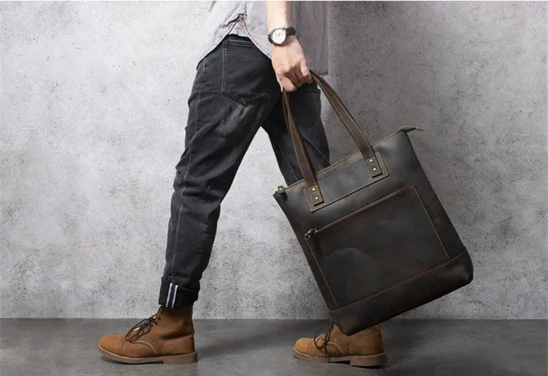 Tote Bag Homme Cuir Milan | Sac Homme Élégant & Minimaliste Café / Cuir Véritable