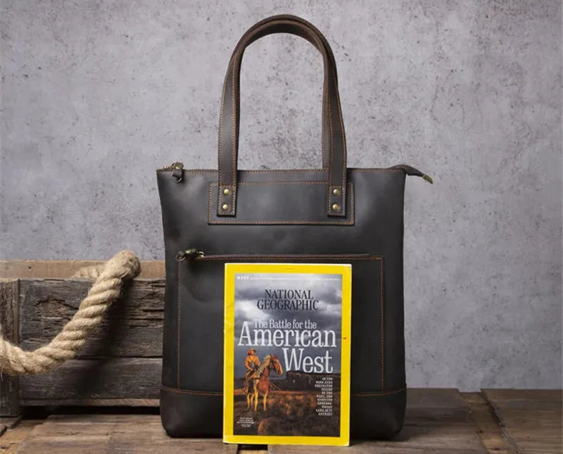 Tote Bag Homme Cuir Milan | Sac Homme Élégant & Minimaliste Café / Cuir Véritable