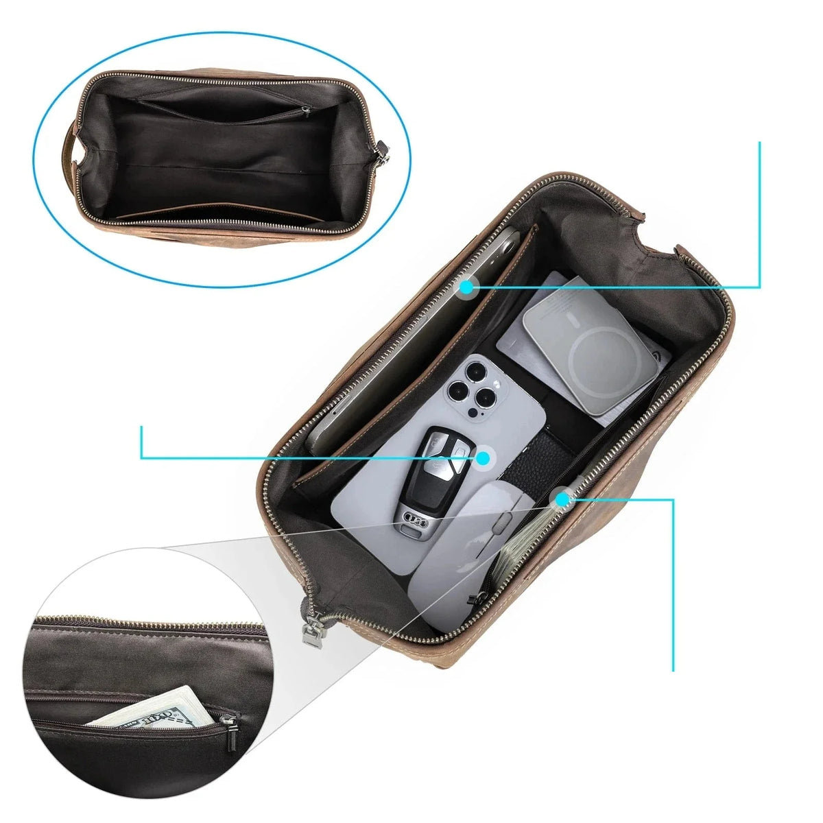 Trousse de Toilette Cuir pour Homme｜La Casa Du Cuir Café